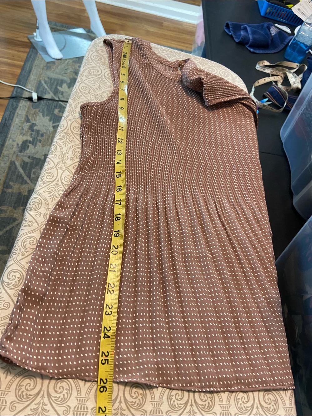 Adrianna Papell Taupe Polka Dot Pleated Swing Tank Top Sleeveless XLarge XL - Picture 3 of 11
